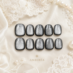 Icy Silver White Cat Eye Press On Nails | Handmade Reusable Bridal Nails by AMBERÉA