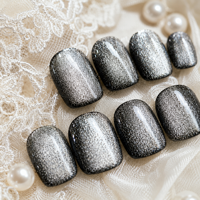 Icy Silver White Cat Eye Press On Nails | Handmade Reusable Bridal Nails by AMBERÉA