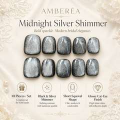 Icy Silver White Cat Eye Press On Nails | Handmade Reusable Bridal Nails by AMBERÉA