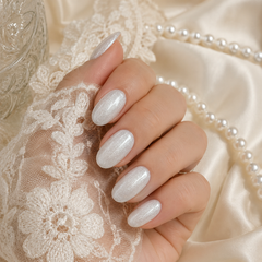 Icy Silver White Cat Eye Press On Nails | Handmade Reusable Bridal Nails by AMBERÉA