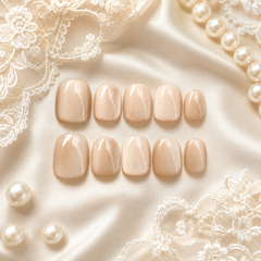 Nude Beige Cat Eye Press On Nails | Handmade Reusable Short Square Nails by AMBERÉA