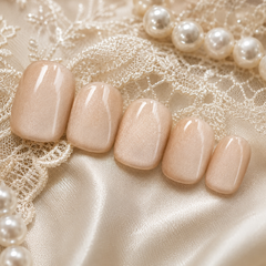 Nude Beige Cat Eye Press On Nails | Handmade Reusable Short Square Nails by AMBERÉA