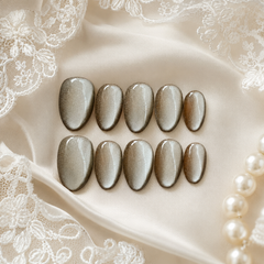 Smoky Taupe Silver Cat Eye Press On Nails | Handmade Reusable Nails by AMBERÉA