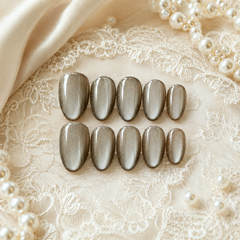 Smoky Taupe Silver Cat Eye Press On Nails | Handmade Reusable Nails by AMBERÉA