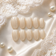 Cream Nude Cat Eye Press On Nails | Handmade Reusable Bridal Nails by AMBERÉA