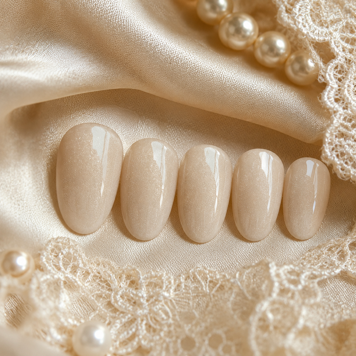 Cream Nude Cat Eye Press On Nails | Handmade Reusable Bridal Nails by AMBERÉA
