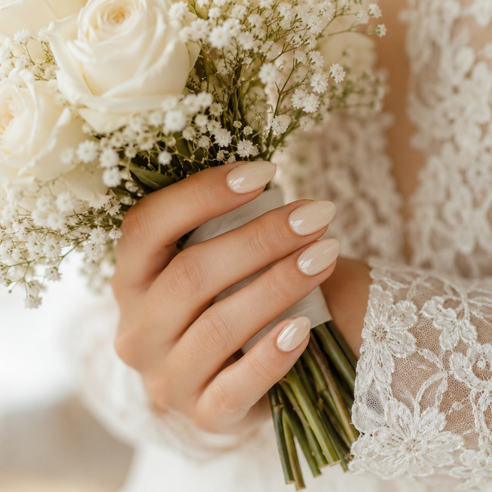 Cream Nude Cat Eye Press On Nails | Handmade Reusable Bridal Nails by AMBERÉA
