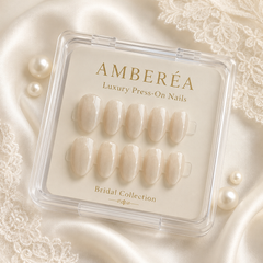 Cream Nude Cat Eye Press On Nails | Handmade Reusable Bridal Nails by AMBERÉA