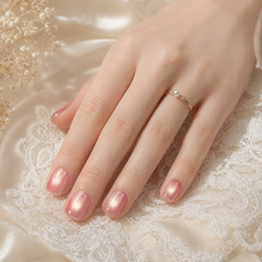Peach Pink Gold Cat Eye Press On Nails | Handmade Reusable Short Square Nails by AMBERÉA