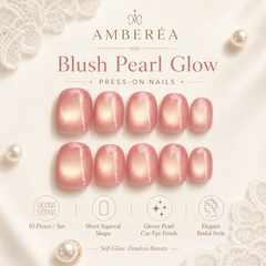 Peach Pink Gold Cat Eye Press On Nails | Handmade Reusable Short Square Nails by AMBERÉA