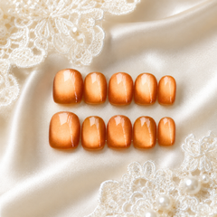 Orange Gold Cat Eye Press On Nails | Handmade Reusable Short Square Nails by AMBERÉA