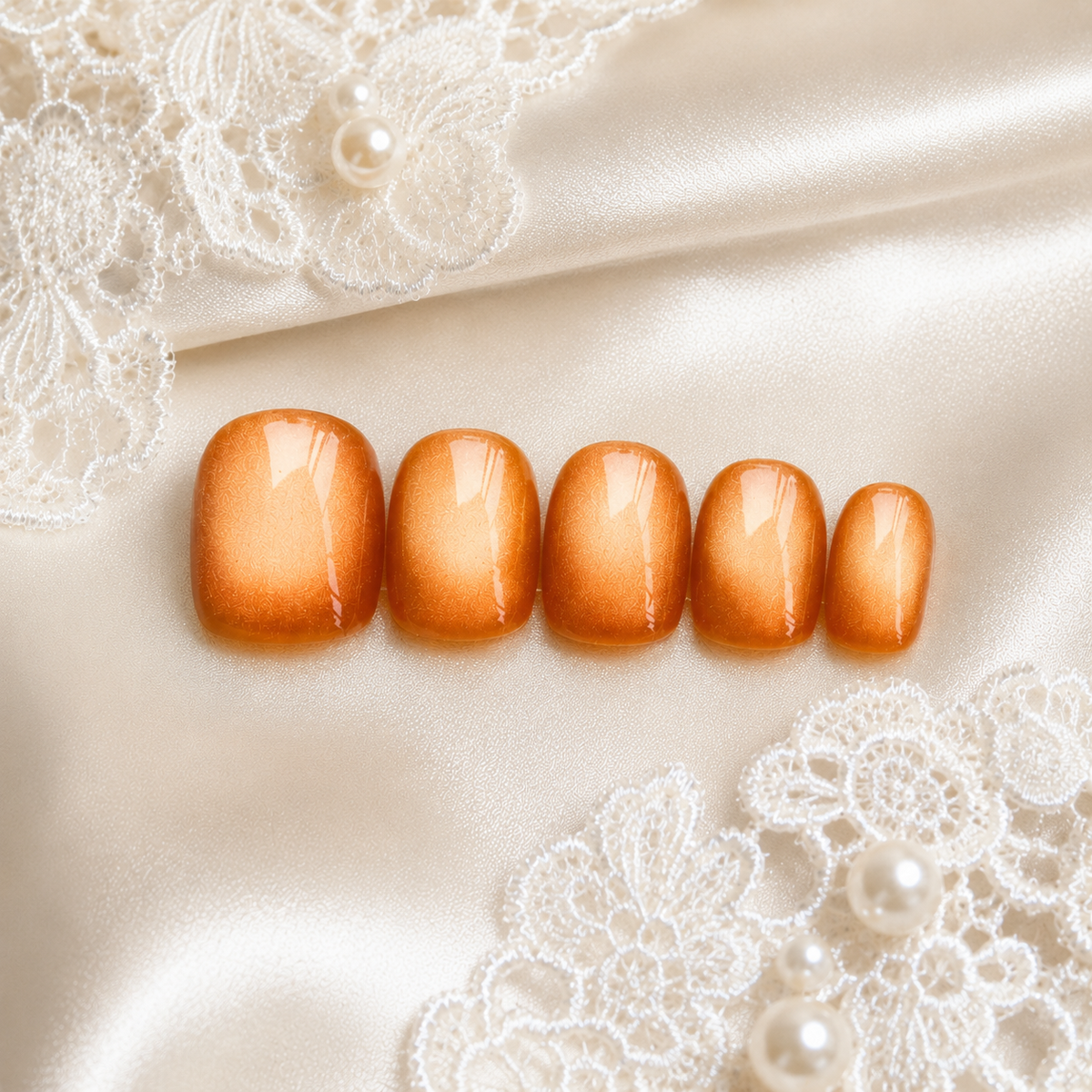 Orange Gold Cat Eye Press On Nails | Handmade Reusable Short Square Nails by AMBERÉA