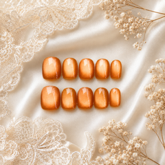 Orange Gold Cat Eye Press On Nails | Handmade Reusable Short Square Nails by AMBERÉA