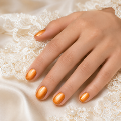 Orange Gold Cat Eye Press On Nails | Handmade Reusable Short Square Nails by AMBERÉA