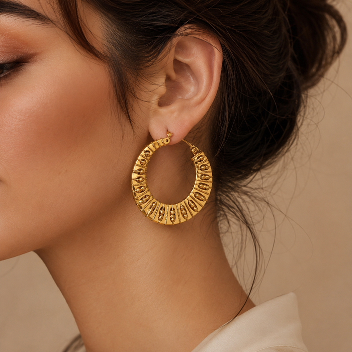 Vintage Gold Hoop Earrings | Large Textured Statement Earrings for Women