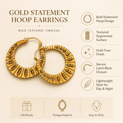 Vintage Gold Hoop Earrings | Large Textured Statement Earrings for Women