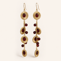 Burgundy Ruby Drop Earrings | Vintage Gold Charm Tassel Earrings for Women