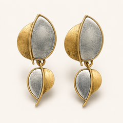 Two Tone Leaf Jewelry Set | Gold Silver Leaf Necklace and Earrings for Women