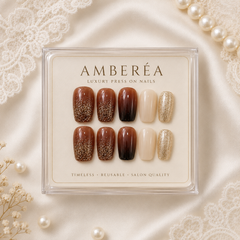 Caramel Brown Gold Glitter Press On Nails | Handmade Reusable Short Square Nails by AMBERÉA