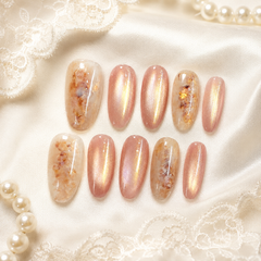 Caramel Brown Gold Glitter Press On Nails | Handmade Reusable Short Square Nails by AMBERÉA