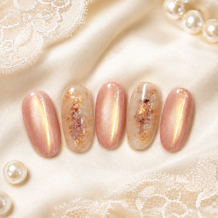 Caramel Brown Gold Glitter Press On Nails | Handmade Reusable Short Square Nails by AMBERÉA
