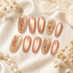 Caramel Brown Gold Glitter Press On Nails | Handmade Reusable Short Square Nails by AMBERÉA