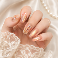 Caramel Brown Gold Glitter Press On Nails | Handmade Reusable Short Square Nails by AMBERÉA