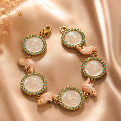 Vintage Frog Charm Cameo Bracelet | Gold Tone Turquoise Medallion Bracelet for Women
