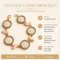 Vintage Frog Charm Cameo Bracelet | Gold Tone Turquoise Medallion Bracelet for Women
