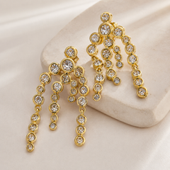 Gold Rhinestone Fringe Earrings | Luxury Long Dangle Statement Earrings by AMBERÉA