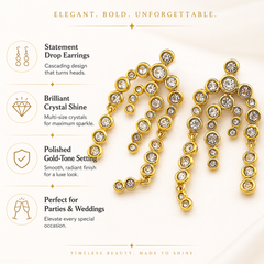 Gold Rhinestone Fringe Earrings | Luxury Long Dangle Statement Earrings by AMBERÉA
