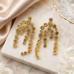 Gold Rhinestone Fringe Earrings | Luxury Long Dangle Statement Earrings by AMBERÉA