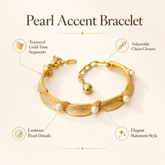 Gold Pearl Leaf Bracelet | Elegant Textured Women’s Bracelet by AMBERÉA