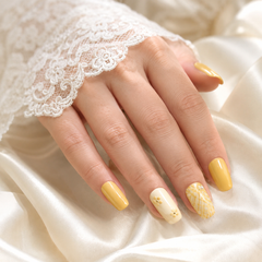 Butter Yellow Floral Press On Nails | Handmade Reusable Short Square Nails by AMBERÉA
