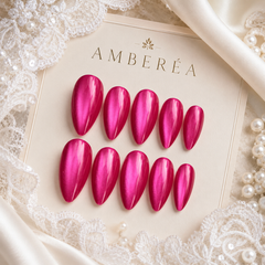 Hot Pink Cat Eye Press On Nails | Handmade Reusable Glossy Nails by AMBERÉA