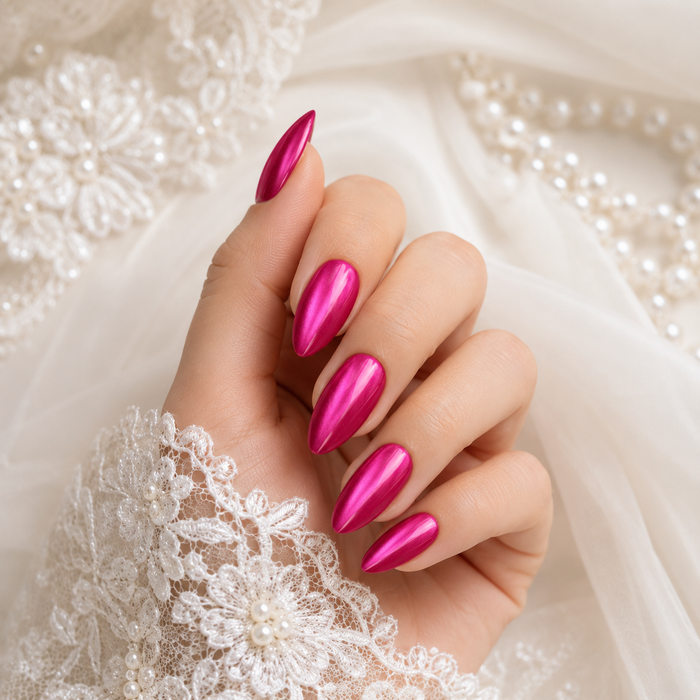 Hot Pink Cat Eye Press On Nails | Handmade Reusable Glossy Nails by AMBERÉA