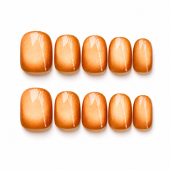 Orange Gold Cat Eye Press On Nails | Handmade Reusable Short Square Nails by AMBERÉA