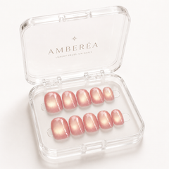 Peach Pink Gold Cat Eye Press On Nails | Handmade Reusable Short Square Nails by AMBERÉA