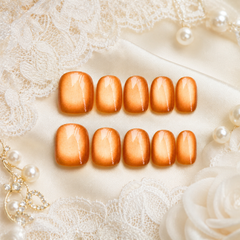 Orange Gold Cat Eye Press On Nails | Handmade Reusable Short Square Nails by AMBERÉA