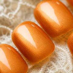Orange Gold Cat Eye Press On Nails | Handmade Reusable Short Square Nails by AMBERÉA