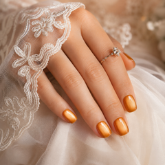 Orange Gold Cat Eye Press On Nails | Handmade Reusable Short Square Nails by AMBERÉA