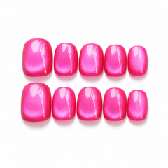 Bright Pink Cat Eye Press On Nails | Handmade Reusable Short Square Nails by AMBERÉA