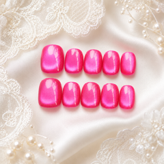 Bright Pink Cat Eye Press On Nails | Handmade Reusable Short Square Nails by AMBERÉA