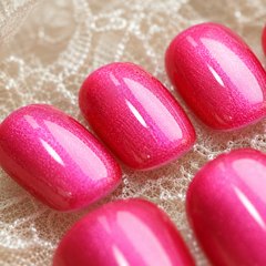 Bright Pink Cat Eye Press On Nails | Handmade Reusable Short Square Nails by AMBERÉA