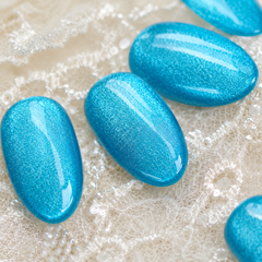 Bright Blue Cat Eye Press On Nails | Handmade Reusable Almond Nails by AMBERÉA