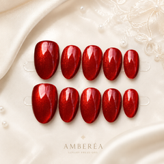 Ruby Red Cat Eye Press On Nails | Handmade Reusable Glossy Almond Nails by AMBERÉA