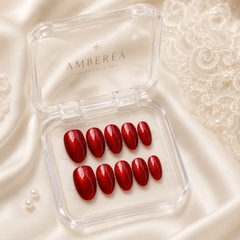 Ruby Red Cat Eye Press On Nails | Handmade Reusable Glossy Almond Nails by AMBERÉA