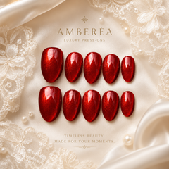 Ruby Red Cat Eye Press On Nails | Handmade Reusable Glossy Almond Nails by AMBERÉA