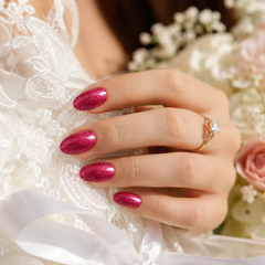 Fuchsia Glitter Cat Eye Press On Nails | Handmade Reusable Sparkle Almond Nails by AMBERÉA