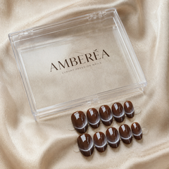 Dark Chocolate Brown Cat Eye Press On Nails | Handmade Reusable Glossy Nails by AMBERÉA